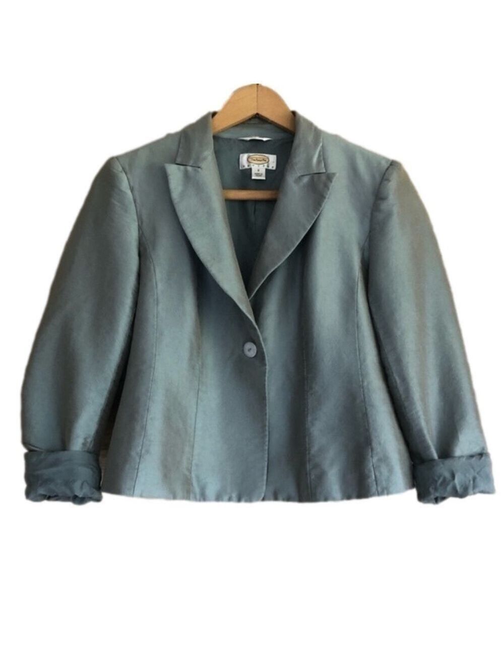 TALBOTS cuffed sleeve cropped silk blazer size 2